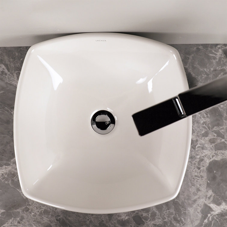 LACAVA 16.5'' White Porcelain Square Vessel Bathroom Sink Wayfair